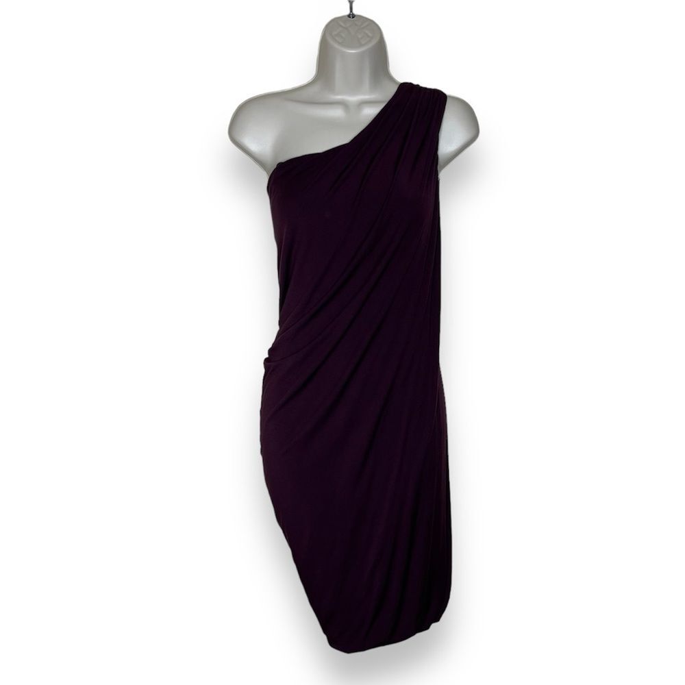 NWT Bailey 44 One Shoulder Ruched Plum Bodycon Dress Women Medium Rayon Spandex